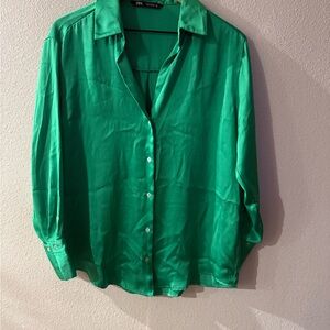 Zara Emerald Green Satin Shirt